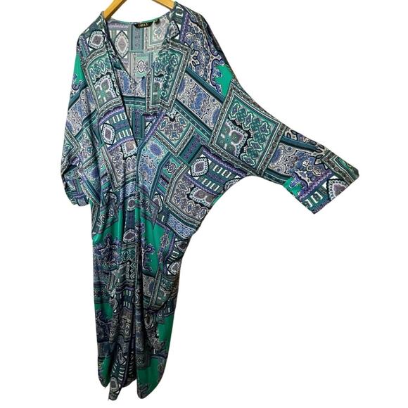 IMAN Mid Century Modern Boho Blue Purple & Black Glam Maxi Swim Coverup Small - Picture 2 of 9